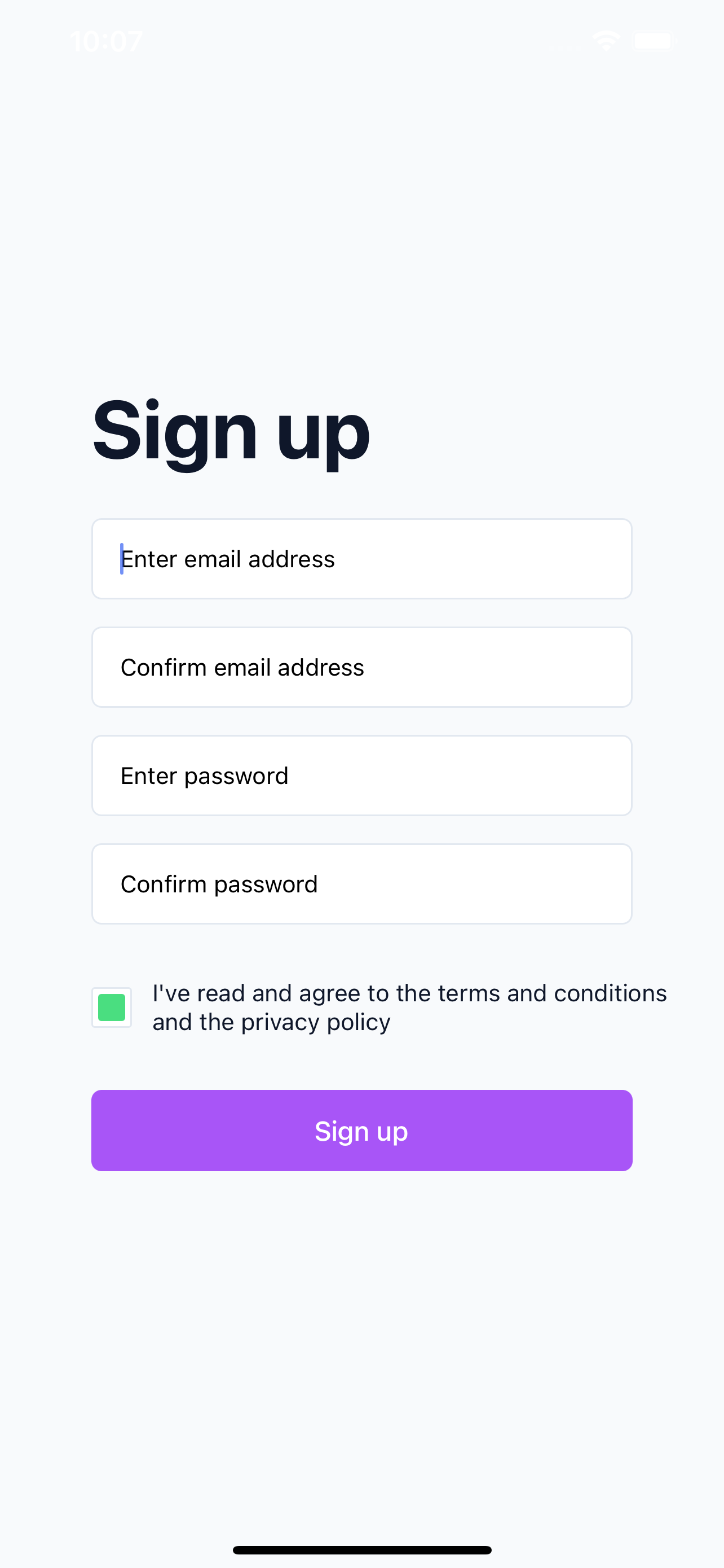 Signup Screen (light)